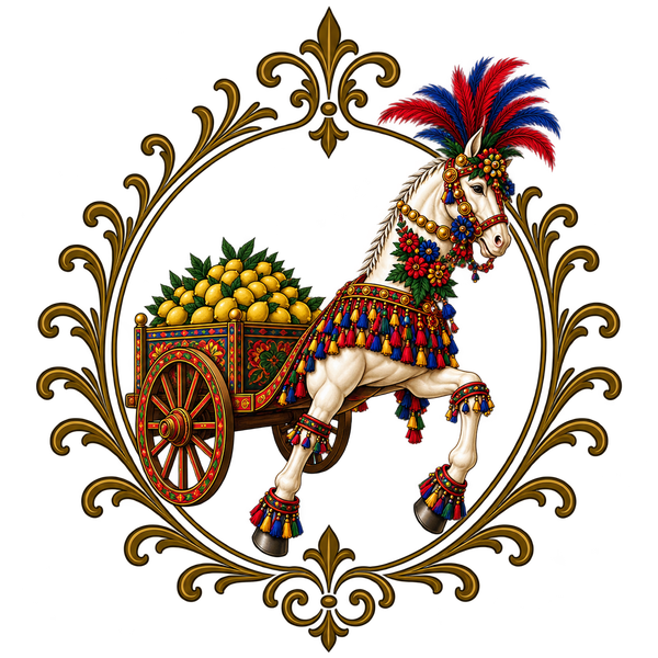 Bottega Bar crest — Sicilian carretto emblem
